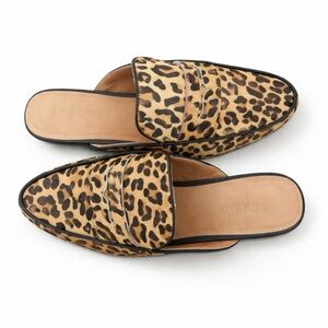 J.Crew Leopard Print Calf Hair Backless Loafer Mules Flats, 8